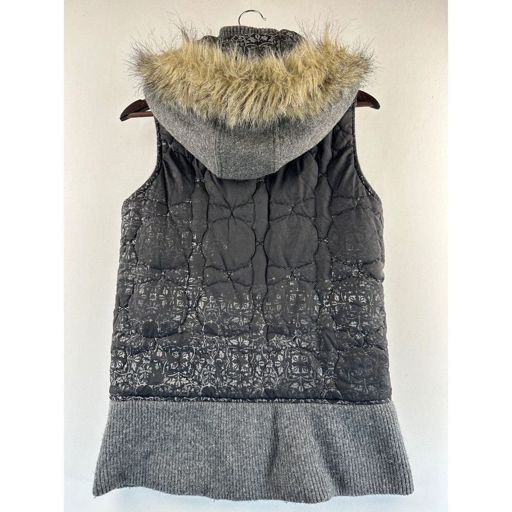 Empyre Reversible Quilted Hooded Vest Large Lambswool Grey Faux Fur Trim Boho - Picture 15 of 16
